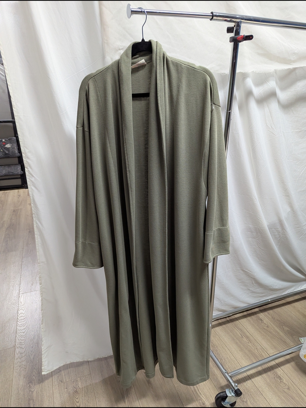 Long Olive Green Open Front Cardigan Sweater